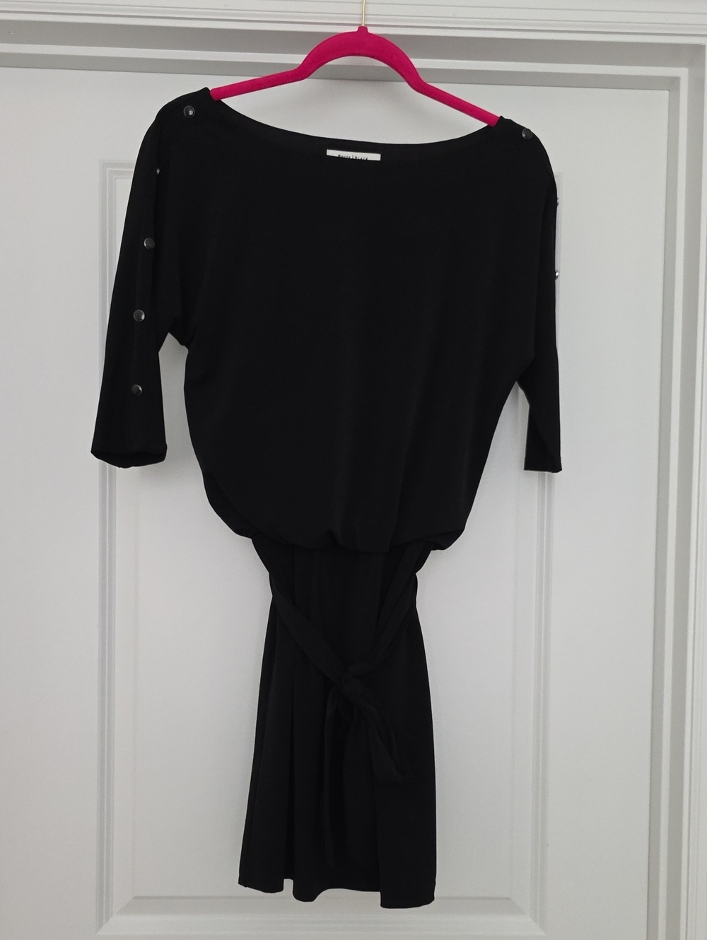 White House Black Market Black Boatneck Belted Midi 3/4 Sleeve Dress